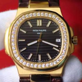 百达翡丽PATEK PHILIPPE 运动系列NAUTILUS 5711J 18K金镶钻 黑面 自动上链机械男士